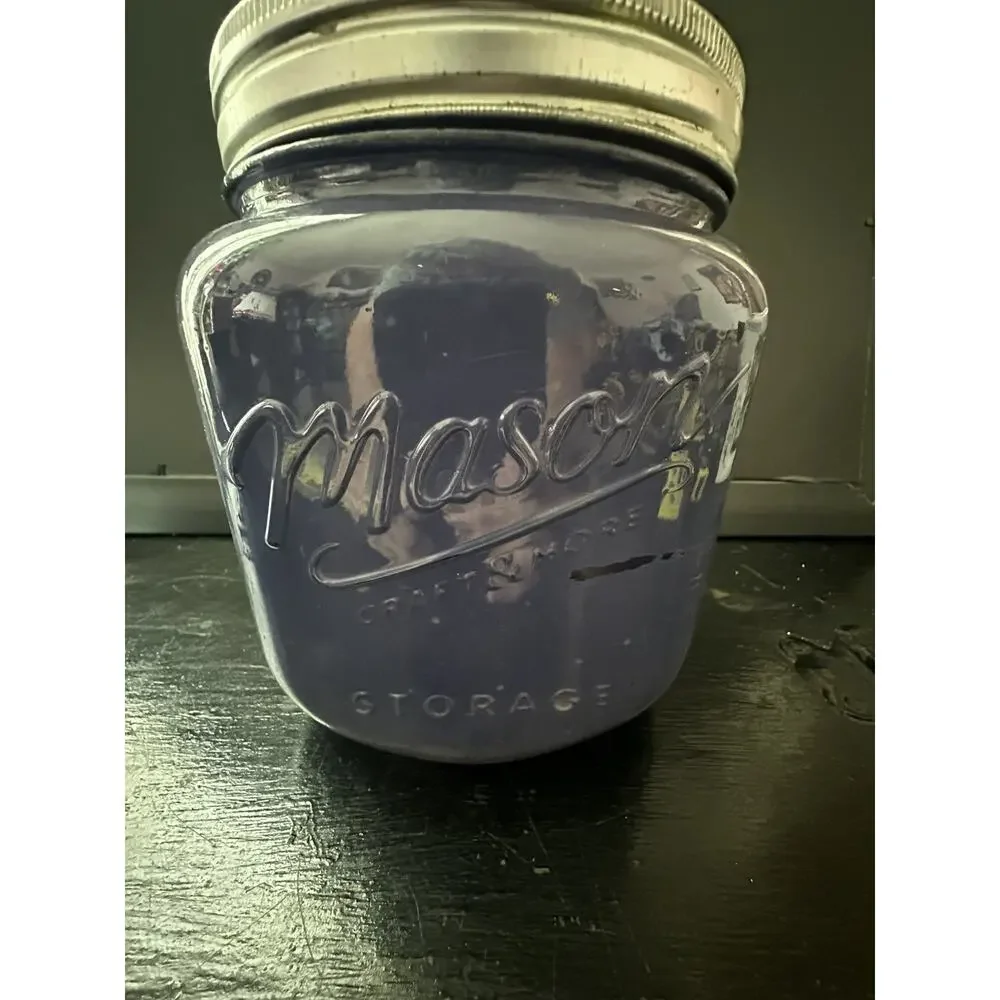Mason Craft - Blue Glass Storage Canister Jar Metal Lid